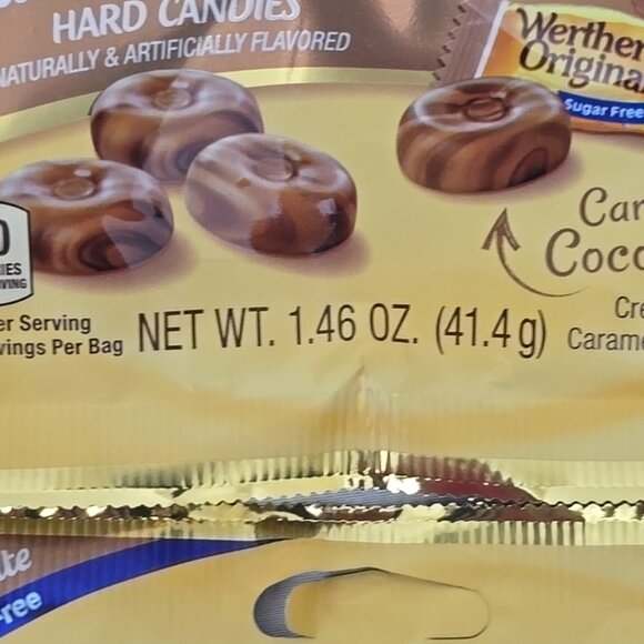4 PACK Werther's Original SUGAR FREE CARAMEL CHOCOLATE Hard Candies 1.46oz bag/e - Picture 3 of 6